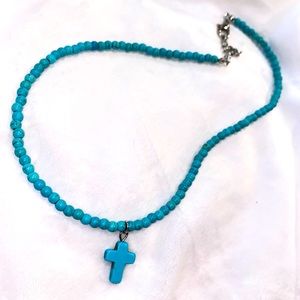 Turquoise Beaded Cross Necklace